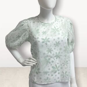 M.I.D Sheer Puff Sleeve Floral Top‎